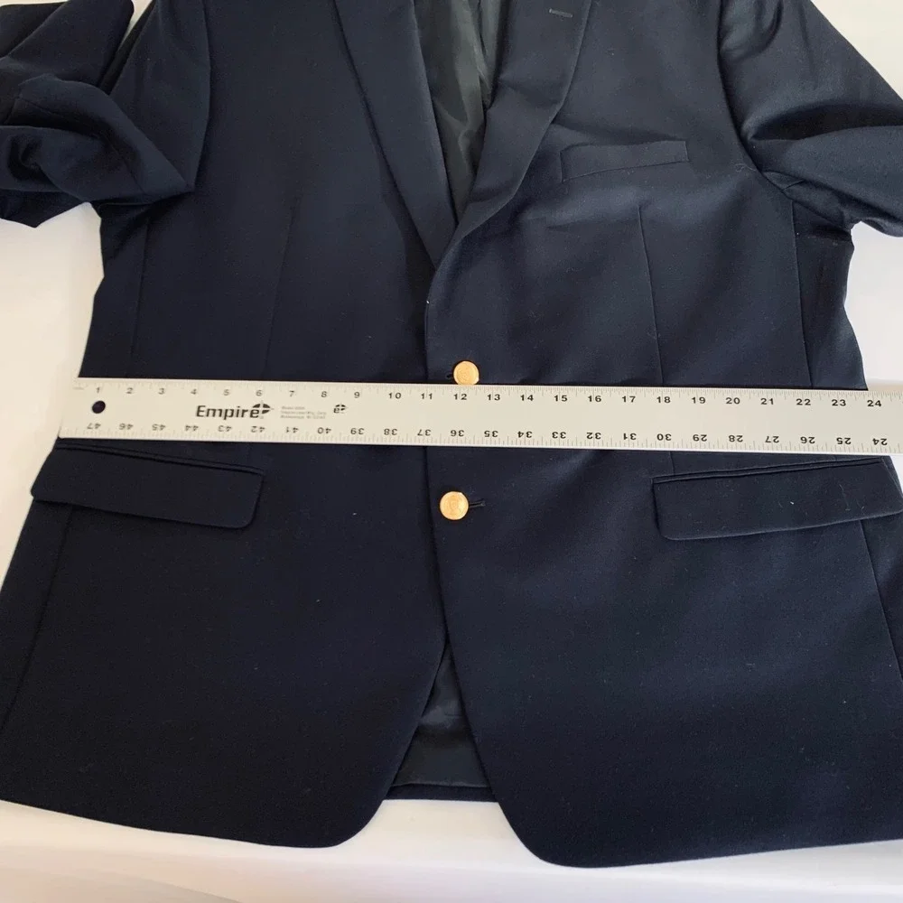 Lauren Ralph Lauren Blazer Mens 48R Navy Blue Wool Gold Crest Button Preppy Ivy